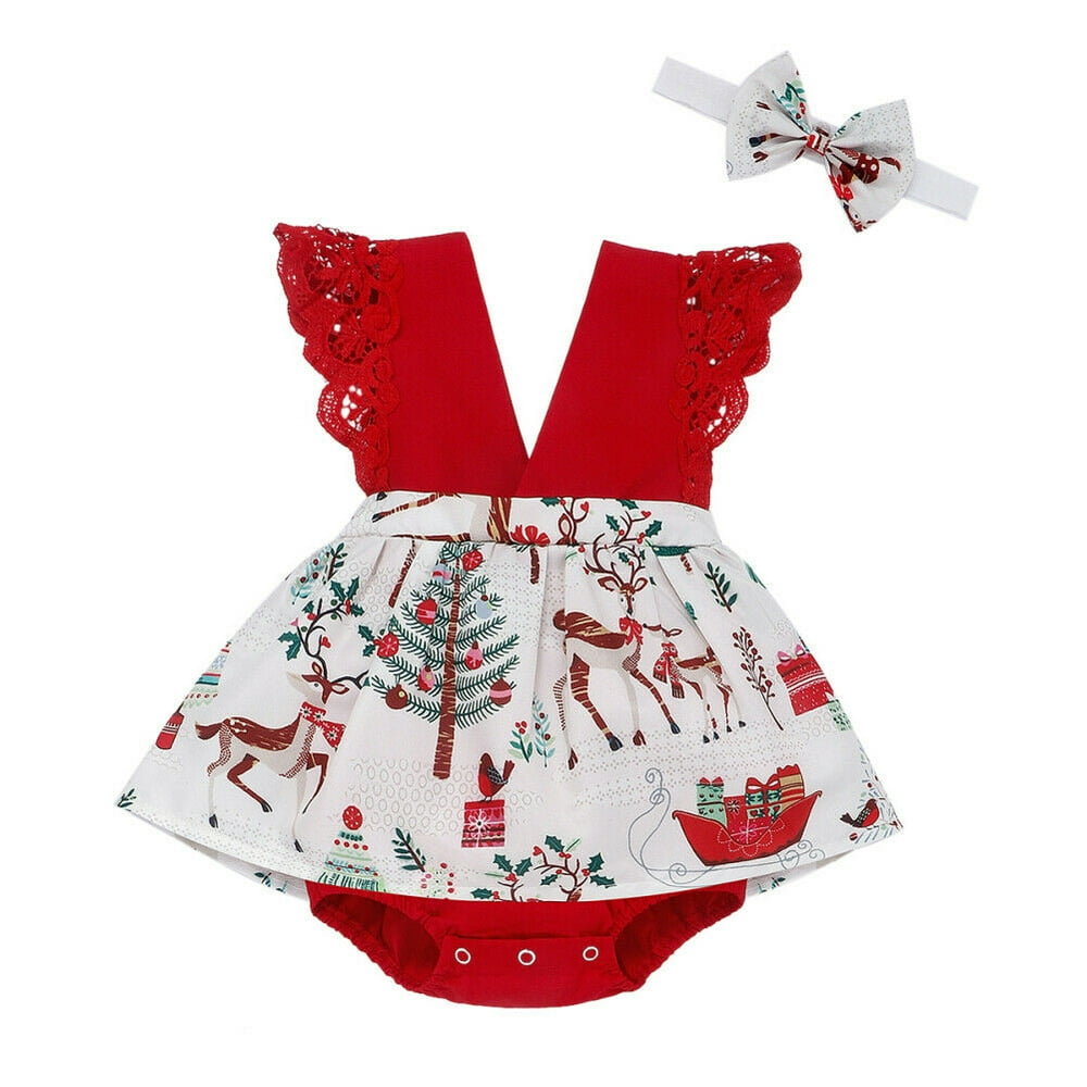 Calsunbaby My First Christmas Infant Baby Girl Clothes Lace Romper