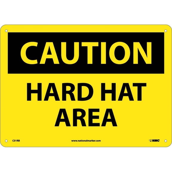 NMC Signs C31Rb, Caution Hard Hat Area Sign, 10 X 14, Rigid Plastic .050