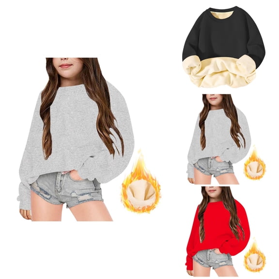 Cozy Sherpa Lined Pullover Hoodie, Soft Long Sleeve Sweatshirt for Kids Girls and Boys, Winter Warm Wear