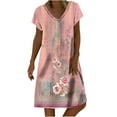 thumbnail image 2 of FcBaudy Robe à Manches Courtes Col en V, Robes d'Été pour Femmes, Robes Décontractées d'Été Imprimées à Manches Courtes Robe de Plage Robe d'Été pour Femmes, 2 of 5