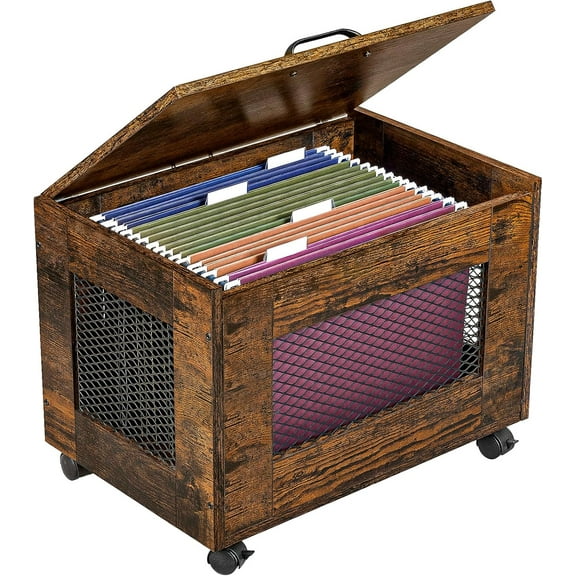 Rolling File Cabinet Cart, Hanging File Organizer Box with Lid for Home Office, Small Filing Cabinet on Wheels Under Desk, Mobile Decorative Document Storage Basket for Letter & Legal Size