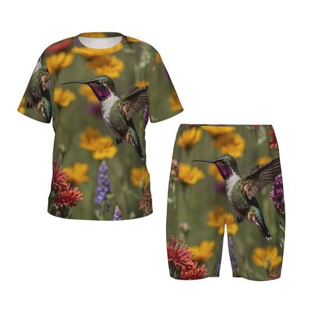 Balery Humming Bird Conjunto de Pijama Infantil de Manga Corta con Estampado – Ropa de Dormir de Algodón Suave-Large