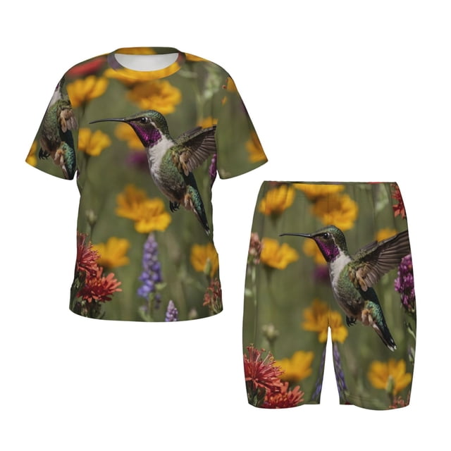 Balery Humming Bird Conjunto de Pijama Infantil de Manga Corta con Estampado – Ropa de Dormir de Algodón Suave-4X-Large