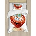 thumbnail image 1 of Crabs Twin Size Duvet Cover Set, Comical Oceanic Character Looking Under His Sunglasses with Palm Trees, Decorative 2 Piece Bedding Set with 1 Pillow Sham, Vermilion Orange Blue, by Ambesonne, 1 of 3