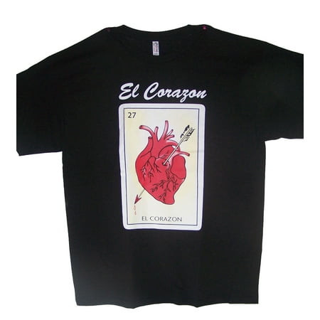 - EL CORAZON Lottery T-Shirts Loteria T-Shirts Mexican T-Shirts US Screen Printed Large - Gifts (MXTS316-L*)