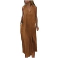 thumbnail image 2 of Fartey Cotton Linen Maxi Dress for Women Loose Casual Sleeveless V Neck Tank Dress Flowy Solid Color Beach Sun Dresses with Pockets Travel Vacation Dresses Brown S-XL, 2 of 6