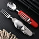 thumbnail image 1 of Set de utensilios multifuncional plegable para camping al aire libre | Cuchillo, tenedor, cuchara y abridor de botellas 4 en 1 de acero inoxidable | Cubiertos portátiles desmontables para viaje, 1 of 6