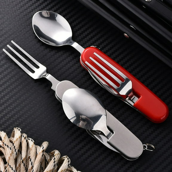 Outdoor Multifunctional Cutlery Set, Detachable Fork Spoon with Bottle Opener, Portable for Camping, Hiking, Wilderness, Stainless Steel, Red, 1 Pc, by Ihhxbs