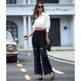 thumbnail image 6 of Cargo Pants for Women Stretch High Waisted Straight Wide Leg Jean Casual Baggy Pants Spliced Black Denim M, 6 of 10