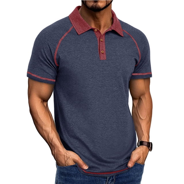 pstuiky camisetas de manga corta para hombre, Blusa de manga corta con cuello vuelto, transpirable, con botones y color liso para hombre camisas casuales para hombre xxxl