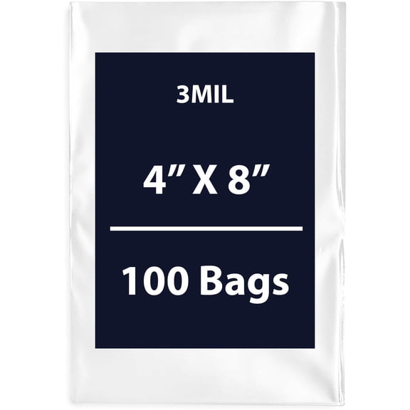 Multiple Sizes Clear Flat Poly Bags - 4"x8" & (100 Bags) 3Mil Flat Open Top Plastic Packaging Packing | Flexible and Durable Plastic Bags | Low-Density Polyethylene (LDPE)