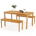 thumbnail image 1 of Gymax 3 Pieces Outdoor Dining Set for 4 People Patio Acacia Wood Table & Bench Set, 1 of 10