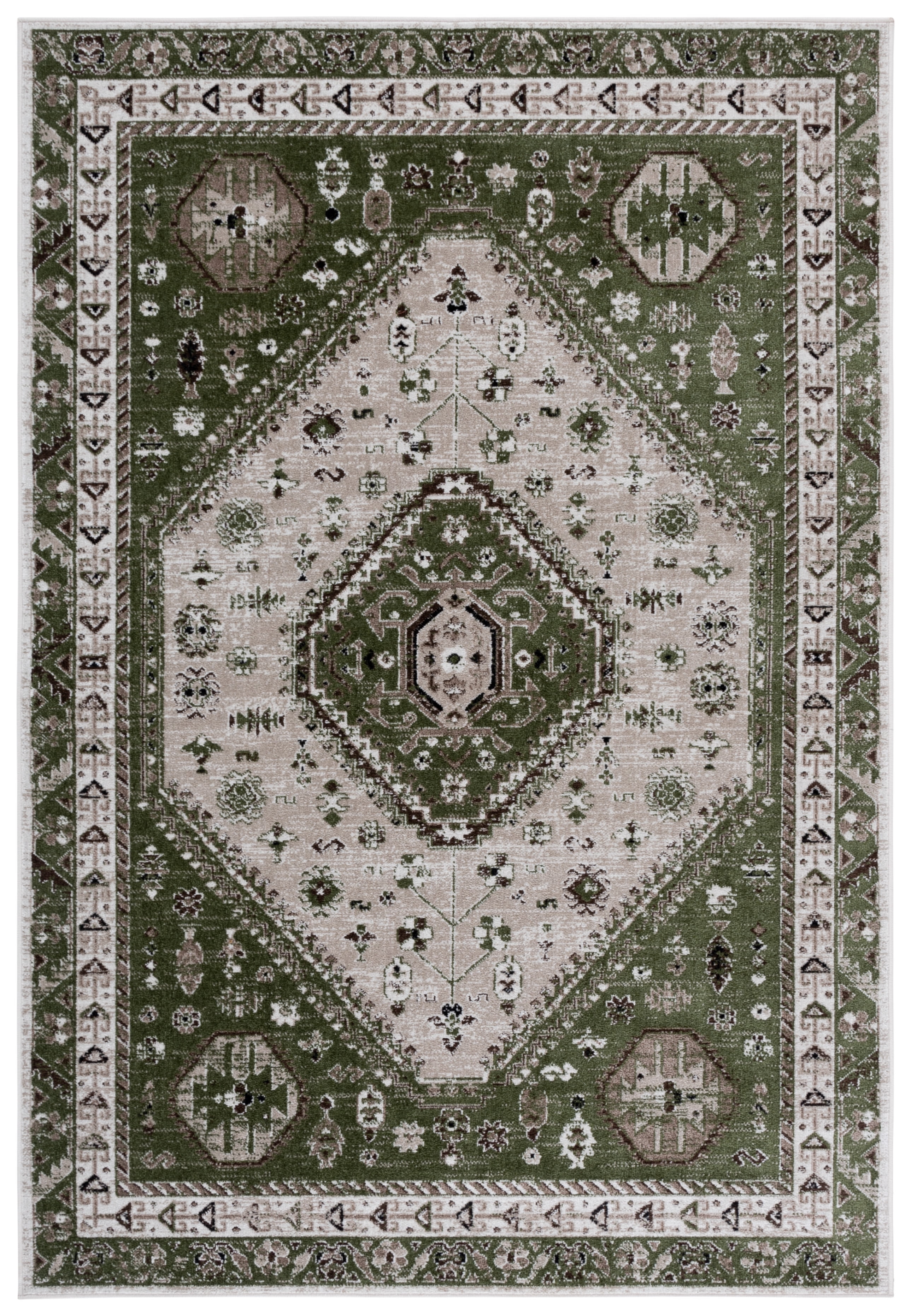 SAFAVIEH Bayside Sherwood Oriental Polyester Area Rug, Green/Beige, 5'3" x 7'6"