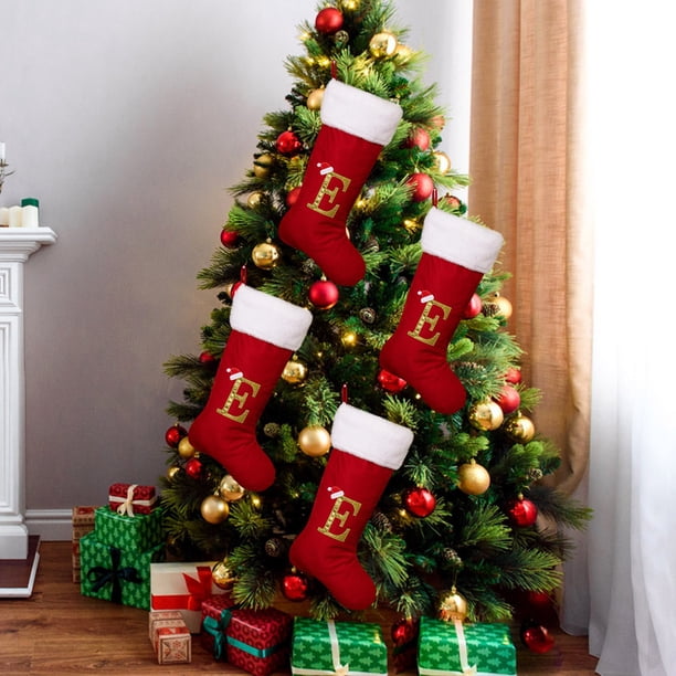 Chimenea Decoraciones de Navidad Suministros de Decoración de Navidad Red High End Gold Velvet Letter Calcetines 26 Carta Calcetines Regalo de Navidad Calcetines Regalos de Navidad de la Familia