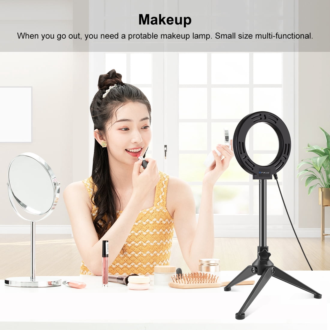 PULUZ 4.7 inch 12cm Ring Light + Desktop Tripod Selfie Stick Mount USB White Light LED Ring Selfie