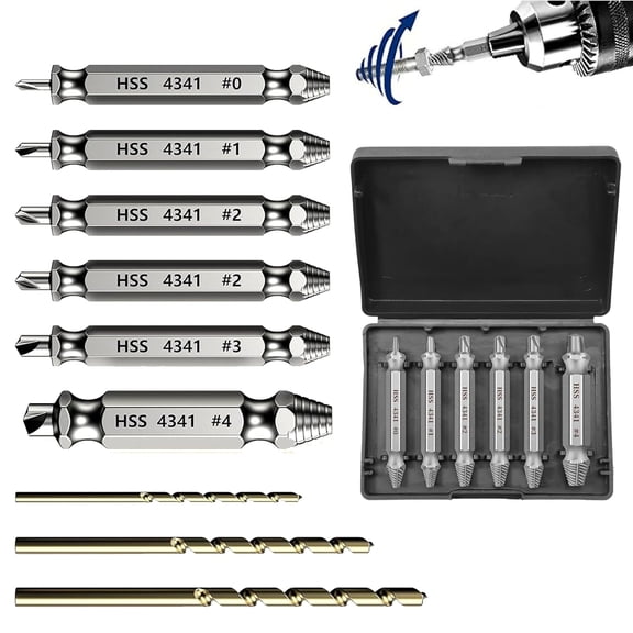 9 Pcs Damaged Screw Extractor Set HSS 4341#, General Bolt Extractor Set Stripped Screw Grab Remover, Easy Out Bolt Extractor Set for Damaged Broken Stripped Screws