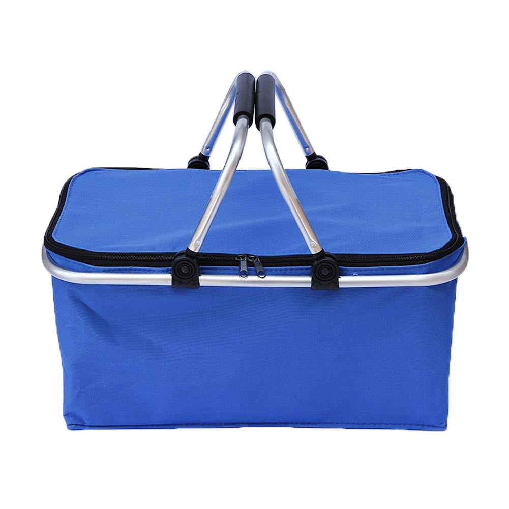 Folding Picnic Camping Shopping Basket Insulated Cooler Cool Hamper Zip Hand Bag Waterproof Bags