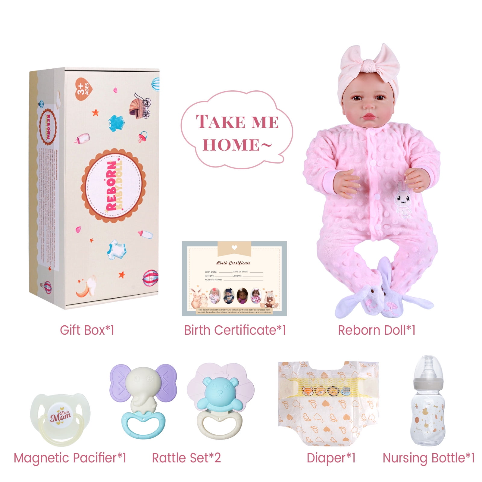 RSG Baby Dolls, 20 Inches Large Adorable Baby Doll with Cute Soft Body, Real Life Baby Dolls Girl, with Bottles & Pacifier, Diapers, Gift Idea for Ages 3+