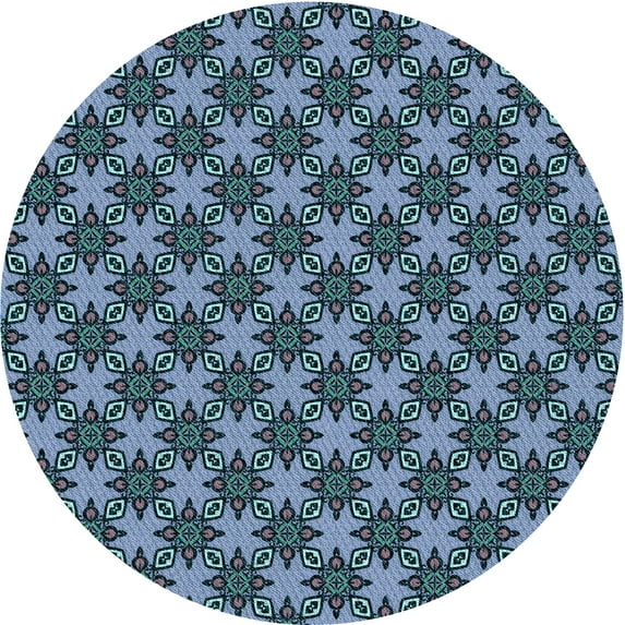 Ahgly Company Machine Washable Indoor Round Transitional Iceberg Blue Area Rugs, 4' Round