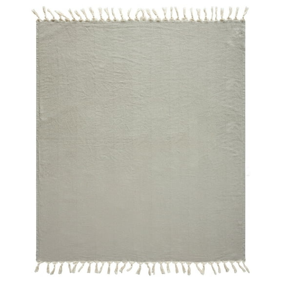 Ox Bay Grey/ Cream Herringbone Organic Cotton Throw Blanket, 50" x 60"