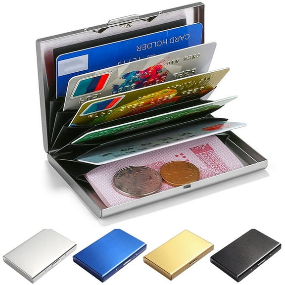 Credit Card Holder, Metal Card Wallet for Women or Men, Slim ID Card Holders RFID Blocking Protector Sleeves Money Clip Business Card Case, Stainless Steel