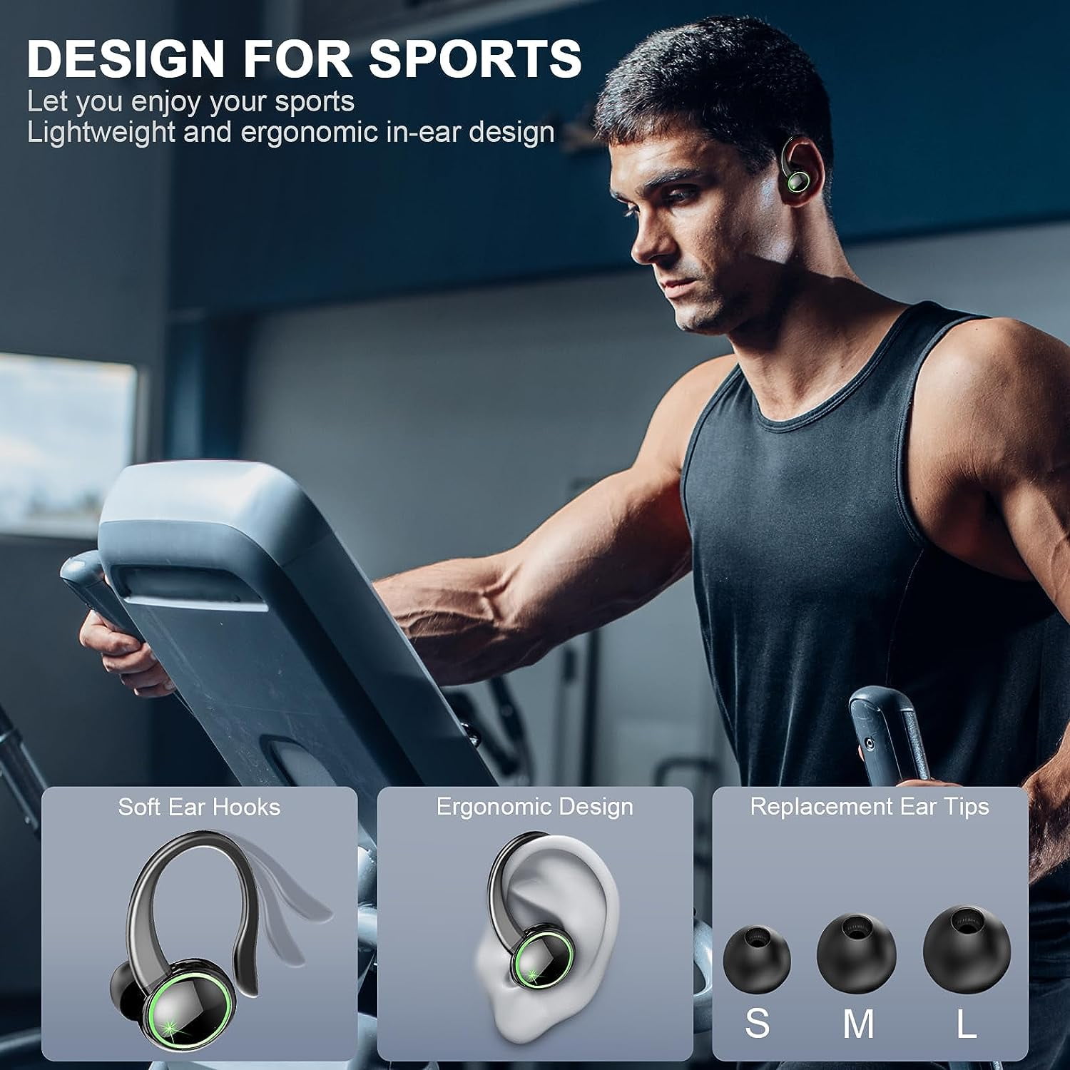 MFLEL Earbuds for Google Pixel 6a Bluetooth 5.3 Headphones 3D Stereo with Earhook, 40H Touch Control Over Ear Headphones, IP7 Waterproof Earphones Built-in Mic