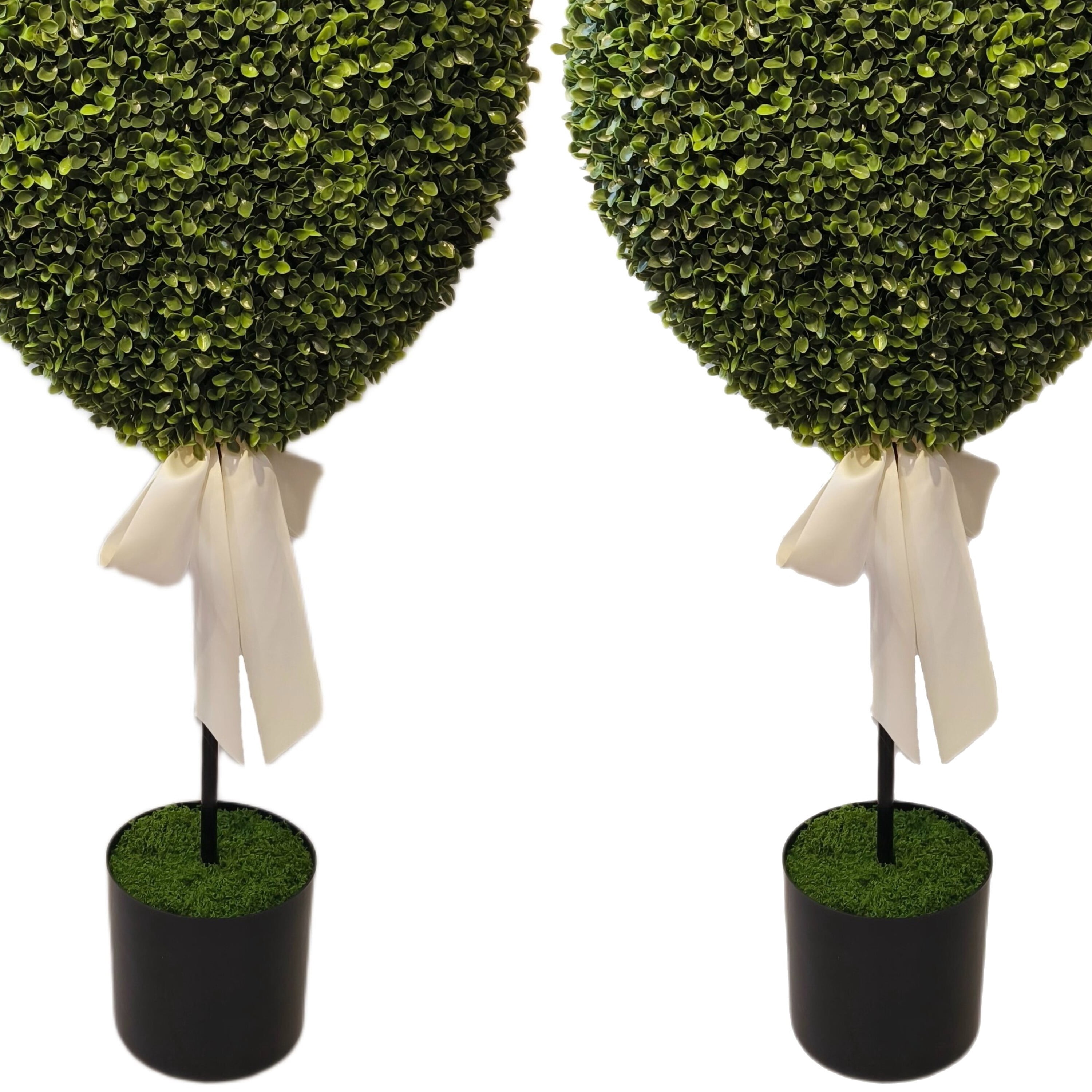 Boxwood Heart with Bow Topiaries, Green and White, 32", 2 Count, Valentine's Day by My Texas House