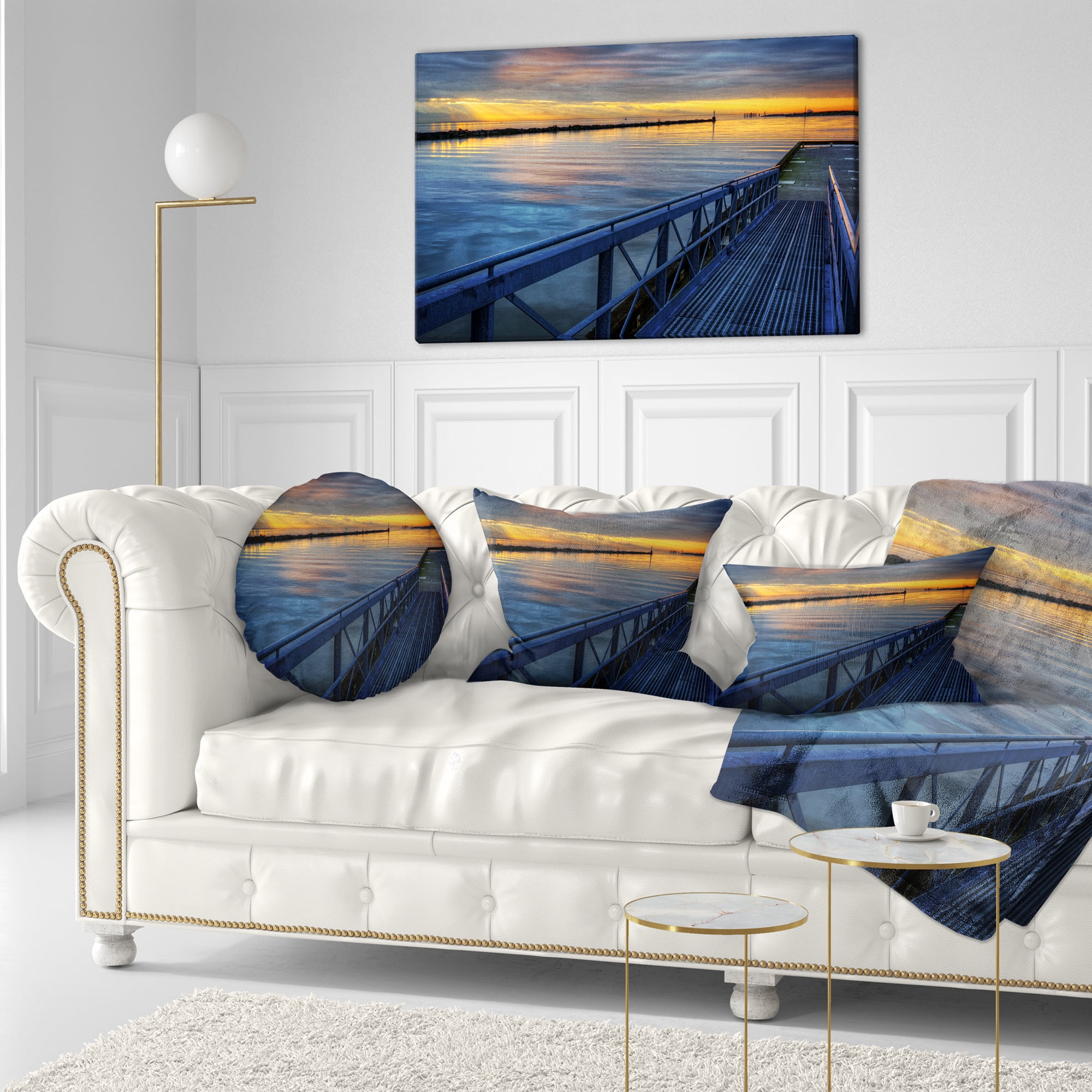 Designart Azure Waters Behind Pier - Seascape Throw Pillow - 12x20