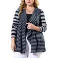 thumbnail image 2 of Unique Bargains Women's Plus Size Long Sleeve Mixed Striped Cardigan, 2 of 6