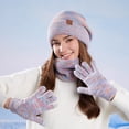 thumbnail image 4 of HNMKIU Winter Knitted Scarf Thermal Soft Lined Set Hat For Cold Weather Purple - One Size, 4 of 5