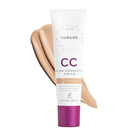 Lumene Crème CC Correctrice de Couleur - Fond de Teint Léger - Couvrance Moyenne - Maquillage pour le Visage Réduisant les Rougeurs pour un Teint Éclatant - Formule Végane + Convient à Tous les Types de Peau - Moyen (1 fl oz)