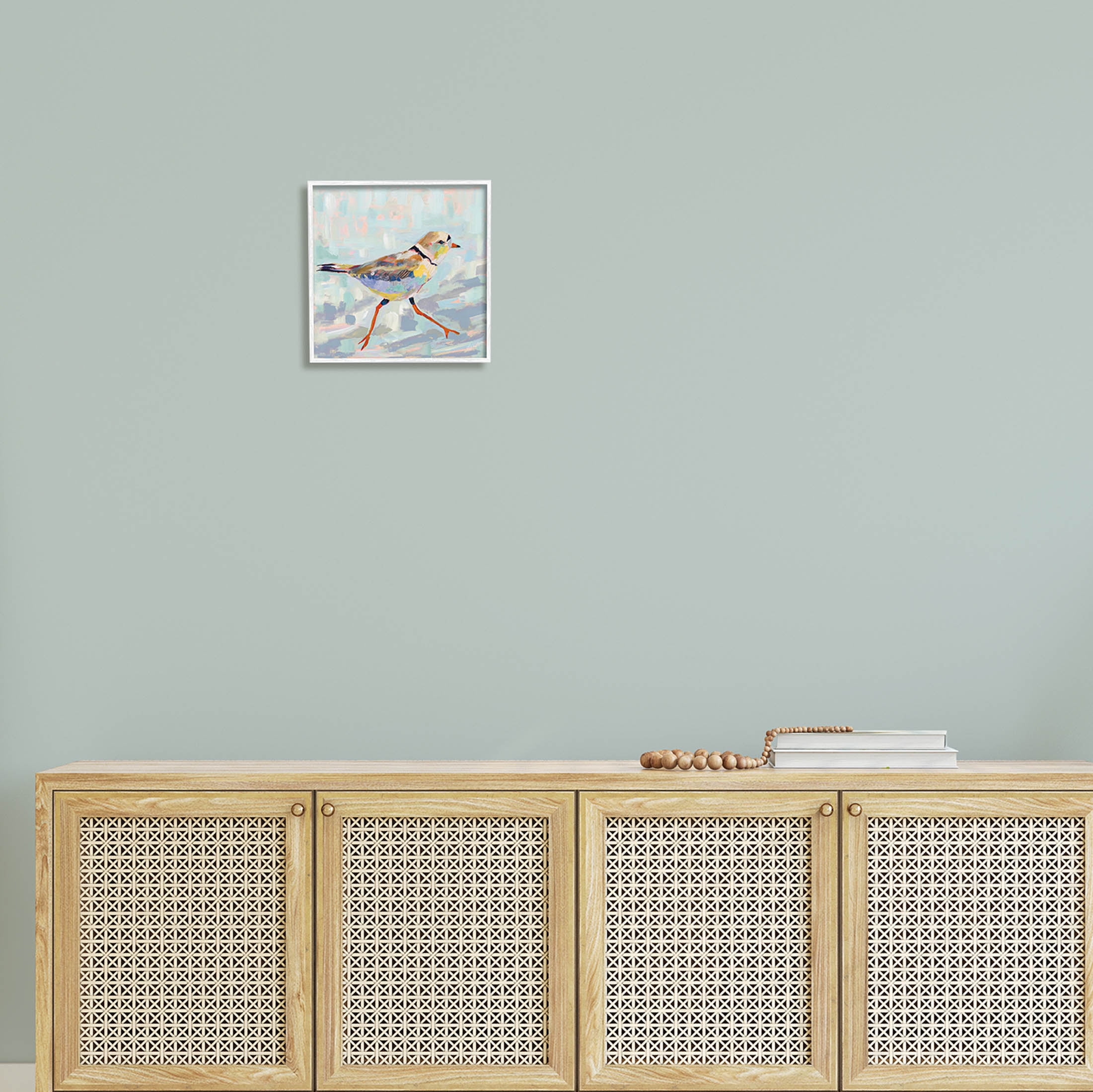 Stupell Industries Coastal Plover Abstract Bird Painting White Framed Art Print Wall Art, Design by Jeanette Vertentes