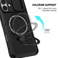 thumbnail image 3 of Allytechgroup Magnetic for iPhone 16 Case with Kickstand, [Slide Camera Cover] Rotatable Ring Holder Stand Military Grade Drop Protection Back Cover for iPhone 16, Black, 3 of 10