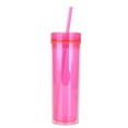 thumbnail image 1 of Taza con pajita transparente de doble capa de 450 ml, taza recta de color, taza de agua de doble capa con pajita, 1 of 5