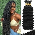 thumbnail image 2 of 3 Packs Natural Color Wig, Human Braiding Hair for Boho Braids virgin Human Hair 110g 16-24 Inch Curly Knotless 12A Deep Wave Bulk Bohemian Braiding Hair for Extensions,Black-L,20", 2 of 9