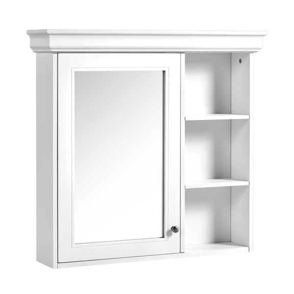 Xukmct Wood Bathroom Wall Cabinet with Mirror and Shelf, 30" x 28" Wall Mounted Storage Cabinet for Bathroom, Living Room, White