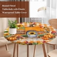 thumbnail image 4 of Fall Pumpkins Round Tablecloth, Fitted Table Cover with Elastic for 45"-54" Round Tables, Thanksgiving Sunflowers Rustic Orange Plaid Table Cloth Outdoor Indoor Dinning Party Waterproof Tablecloths, 4 of 7
