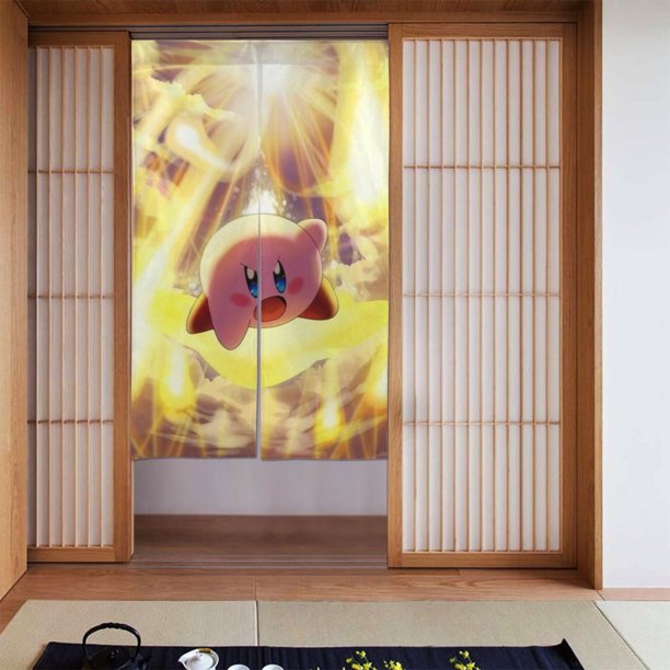 Cortina de puerta semiopaca con patrón de patchwork de dos piezas Star Kirby, cortinas opacas decorativas para dormitorio, sala de estar, decoración de habitación de niños, 34 x 56 pulgadas, tamaño
