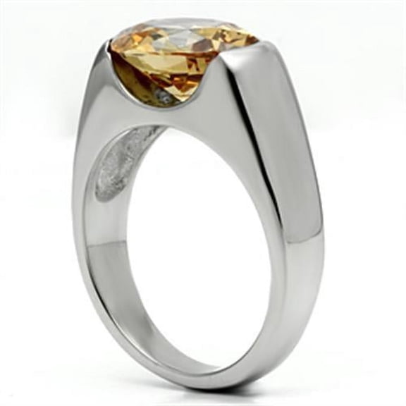 High polished (no plating) Stainless Steel Ring with AAA Grade CZ in Champagne for Women Champagne Stone Color Style TK622 Size 10