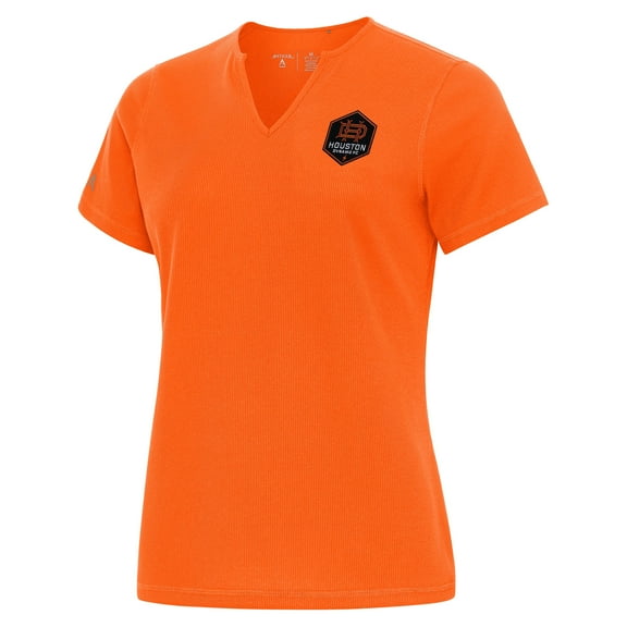 Women's Antigua Orange Houston Dynamo FC Traveler Notch Neck T-Shirt