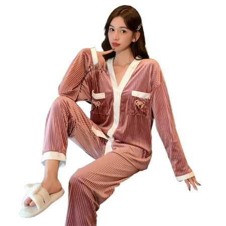 

Casual Pajamas Set for Women Fashion Fleece Cardigan Long Sleeve Sleepwear Fashion Fleece Cardigan Long Sleeve Warming Sleepwear Comfortable Breathable Autumn Winter Casual Pajamas Set L Pale Mauve