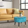 thumbnail image 4 of Homebeez Oval Fabric Ottoman Footrest Vanity Stool Blue, 4 of 8