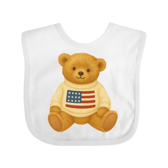 Inktastic Vintage Patriotic Bear with American Flag Sweater Boys or Girls Baby Bib