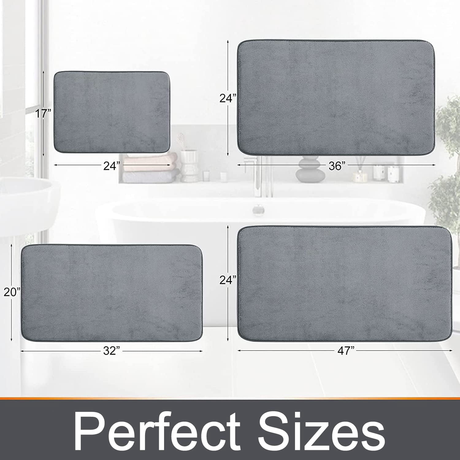 Buganda Memory Foam Bathroom Rugs, Absorbent Non-Slip Bath Mat for Bathroom, Soft Washable Bath Rug, 16"×24", Dark Grey