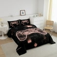 thumbnail image 3 of Gaming Full Bedding Sets Pink Black Gamepad Comforter Set Video Game Gamer Decor Comforter Room,Geometric Grid Square Quilt Bedding Reversible Duvet 3 Pcs, 3 of 7
