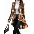 thumbnail image 3 of Women Plaid Flowy Ruffle Hem Shacket Jacket Button Lapel Long Sleeve Cardigan Coat Babydoll Shirt Top Orange XL, 3 of 7