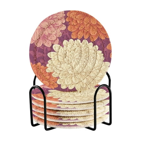 

6 coil coasters 3.94x3.94x0.24 inch water coasters Drink coasters with cup holders Absorbent coasters Heat resistant for bar protection Beautiful Colored Chrysanthemums