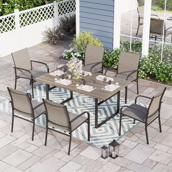 Sophia & William 7 Piece Patio Dining Set Dining Table and 6 Brown Textilene Chairs