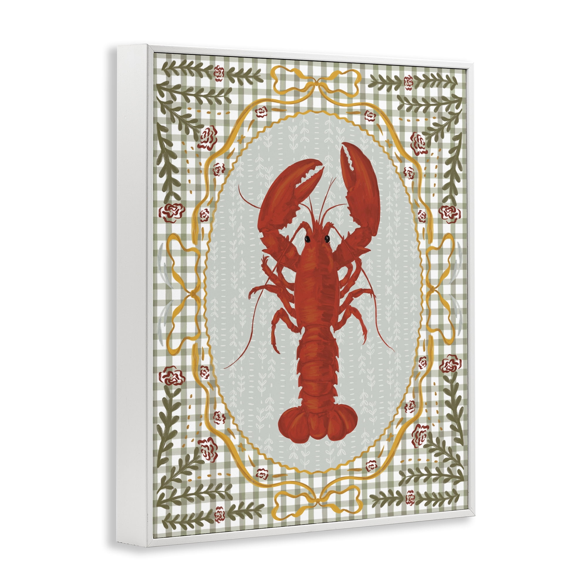 Stupell Industries Lobster with Gingham Kitchen Charm White Framed Giclee Art, design by Vero Illustrates