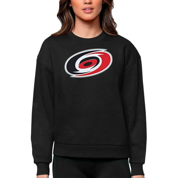 Women's Antigua Black Carolina Hurricanes Primary Logo Team Logo Victory Crewneck Pullover Sweatshirt